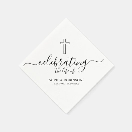 Eenvoudig Kruis Elegant Schrift Funeraal Herdenkin Servet (Hoek)