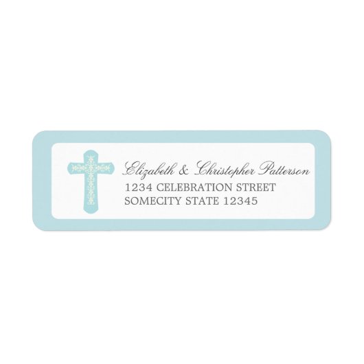 Eenvoudig kruis in blauw adreslabel etiket (Voorkant)