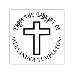 Eenvoudig kruis "uit de bibliotheek van" ronde boe  zelfinktende stempel