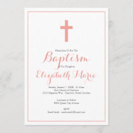 Eenvoudig kruisroze meisje Baptisme Christening Kaart