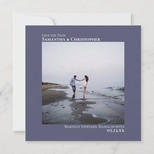 Eenvoudig kunsty minimal fotostaal Blue Wedding Save The Date (Voorkant)