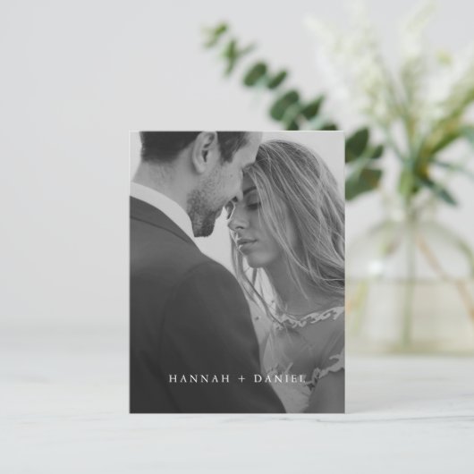 Eenvoudig laagje fotohuwelijk sparen de datum uitnodiging briefkaart (Staand voorkant)