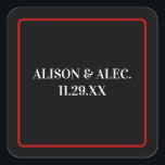 Eenvoudig Las Vegas Zwart Wit Rood Evenement Vierkante Sticker<br><div class="desc">Eenvoudige zwarte, rode en witte aangepaste sticker die kan worden gebruikt met elke uitnodigingssuite! Het lettertype en de kleuren van ons ontwerp komen overeen met het lettertype "We're Getting Married". Las Vegas bruiloft uitnodiging suite. Pas aan met uw namen en kleuren door op de knop "Ontwerp bewerken" rechts van het...</div>