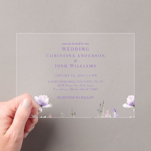 Eenvoudig lavender Floral Wedding Acryl Uitnodigingen (Insitu (Draagbaar))