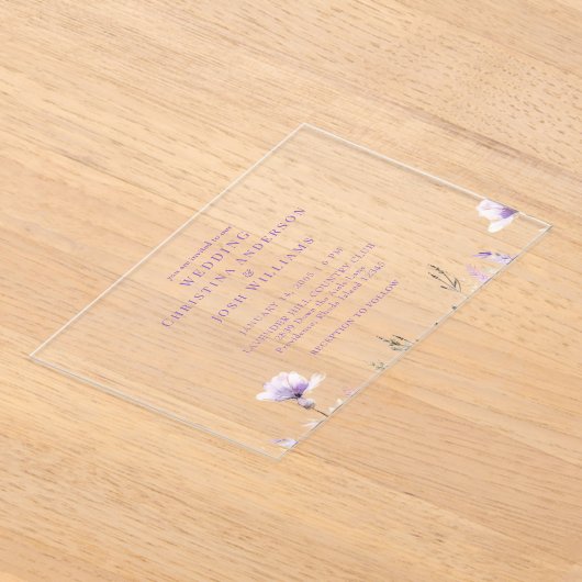 Eenvoudig lavender Floral Wedding Acryl Uitnodigingen (Laagn)