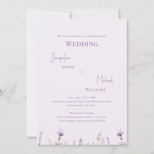 Eenvoudig lavender Floral Wedding Kaart (Voorkant)