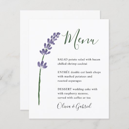 Eenvoudig lavender flower Stijlvol modern trouwmen (Voorkant / Achterkant)