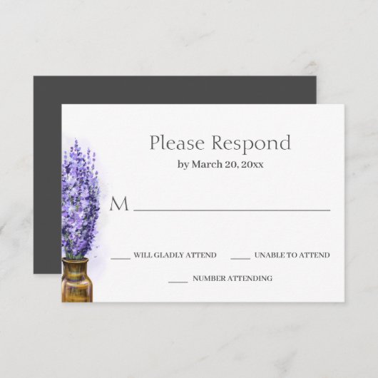 Eenvoudig lavender Flowers Modern Floral Wedding RSVP Kaartje (Voorkant / Achterkant)