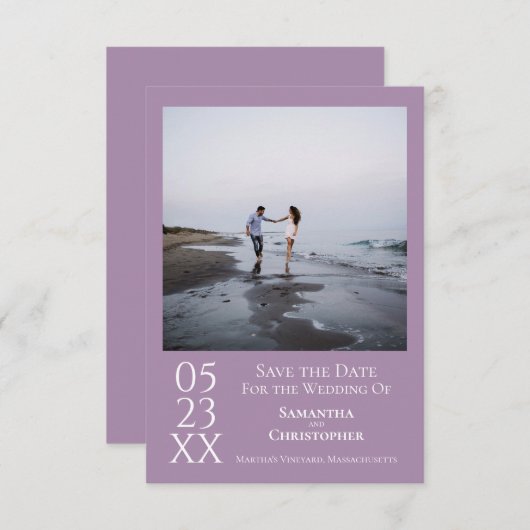 Eenvoudig lavender Modern Minimalist Photo Weddens Save The Date (Voorkant / Achterkant)