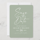 Eenvoudig Leaf Green met Script en Photo Wedding Save The Date (Voorkant)