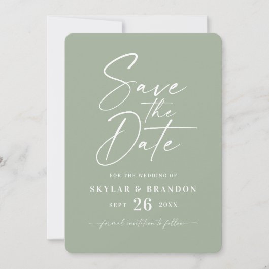 Eenvoudig Leaf Green met Script en Photo Wedding Save The Date (Voorkant)