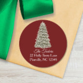 Eenvoudig leesbaar kerstboomrood-retouradres ronde sticker