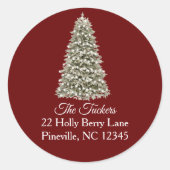 Eenvoudig leesbaar kerstboomrood-retouradres ronde sticker (Voorkant)