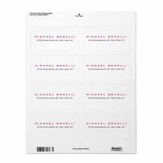 Eenvoudig leesbaar rood wit adreslabel etiket (Full Sheet)