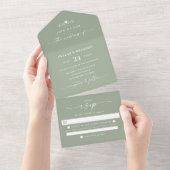 Eenvoudig lef Green Elegant Calligraphy Wedding All In One Uitnodiging (Afscheurbaar)