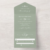 Eenvoudig lef Green Elegant Calligraphy Wedding All In One Uitnodiging (Binnen)