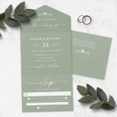 Eenvoudig lef Green Elegant Calligraphy Wedding All In One Uitnodiging