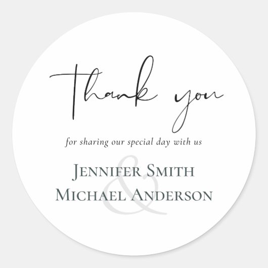 Eenvoudig legance script moderne bruiloft ronde sticker (Voorkant)