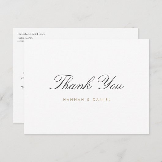 Eenvoudig legant bedankt Briefkaart voor je huweli (Voorkant / Achterkant)