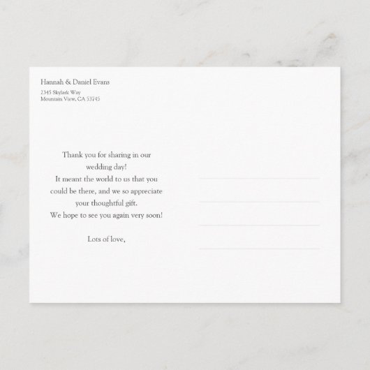 Eenvoudig legant bedankt Briefkaart voor je huweli (Achterkant)