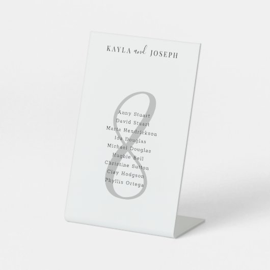 Eenvoudig legant bruiloft nummer 8 reclamebord met voetstuk (Voorkant)