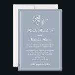 Eenvoudig legant formeel monogram puisty Blue Wedd Kaart<br><div class="desc">Traditionele dusty blue bruiloft-uitnodiging met een eenvoudig en klassiek ontwerp met uw twee initiaal monogram en uw namen in een elegante kalligrafie binnen een dunne rand. Alle ontwerpelementen kunnen worden gewijzigd in het ontwerpbewerkgereedschap. Deze elegante trouwuitnodigingen zijn perfect voor een formele bruiloft.</div>