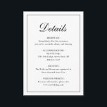 Eenvoudig legant formeel traditioneel huwelijk informatiekaartje<br><div class="desc">Traditionele trouwbehuizingskaart in klassiek zwart-wit met een eenvoudig design met "Details" in een elegante kalligrafie binnen een dunne rand. De achterkant is stevig zwart. De sjabloon staat voldoende ruimte voor u toe om belangrijke informatie over uw speciale dag te delen. Dit stijlvolle ontwerp is perfect voor een formele bruiloft.</div>