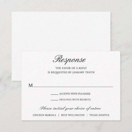 Eenvoudig legant formeel traditioneel huwelijk RSVP kaartje (Voorkant / Achterkant)