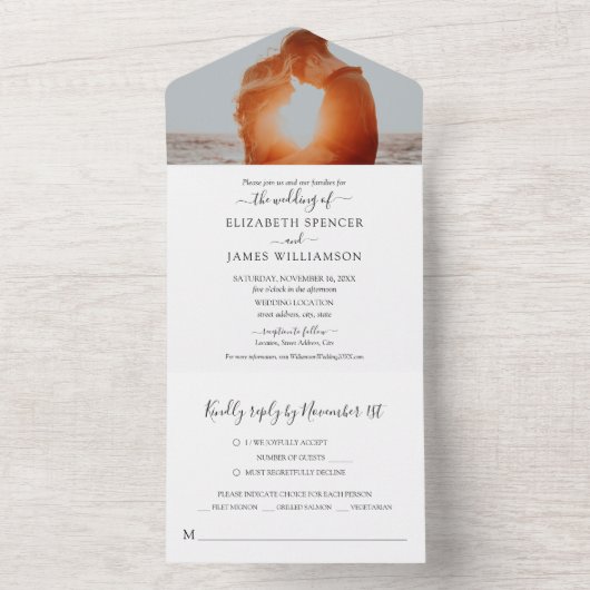 Eenvoudig legant foto Weddenschap RSVP All In One Uitnodiging (Binnen)