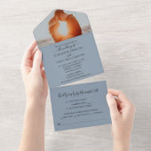 Eenvoudig legant fotohuwelijk RSVP Dusty Blue All In One Uitnodiging (Afscheurbaar)