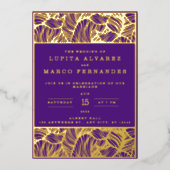 Eenvoudig legant Gold en Paars Violet Weddenschap Folie Uitnodiging (Voorkant)