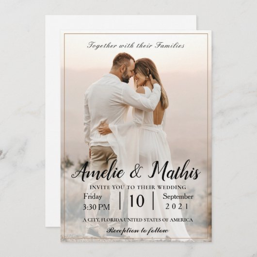 Eenvoudig legant met foto-bruiloft-uitnodigingen kaart (Voorkant / Achterkant)