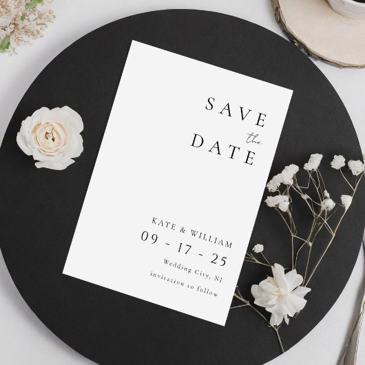 Eenvoudig legant minimalistisch modern huwelijk save the date