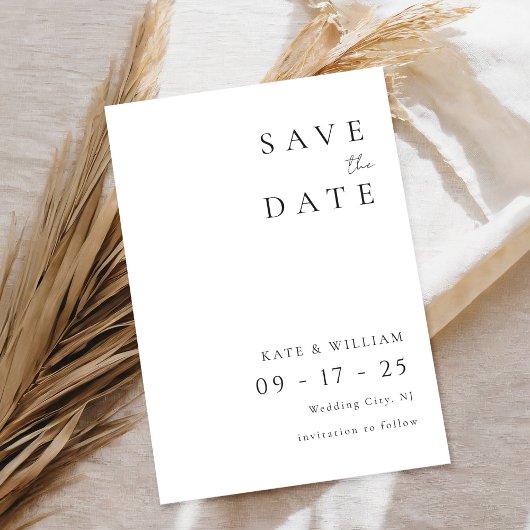 Eenvoudig legant minimalistisch modern huwelijk save the date