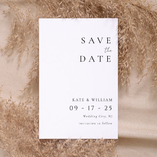 Eenvoudig legant minimalistisch modern huwelijk save the date