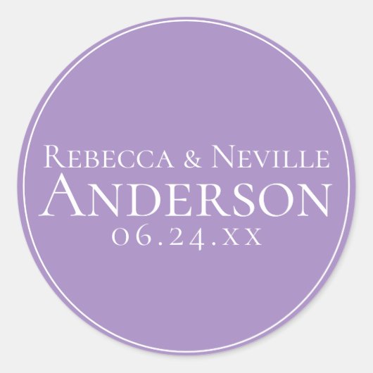 Eenvoudig legant modern lavender Text Wedding Ronde Sticker (Voorkant)