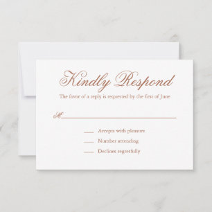 Eenvoudig legant pleal terracotta Wedding RSVP Kaartje