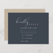 Eenvoudig legant Script Navy Black Wedding RSVP Informatiekaartje (Voorkant / Achterkant)