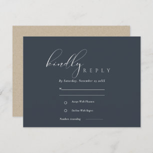 Eenvoudig legant Script Navy Black Wedding RSVP Informatiekaartje