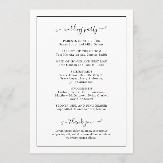 Eenvoudig legant traditioneel monogram huwelijk programmakaart (Achterkant)