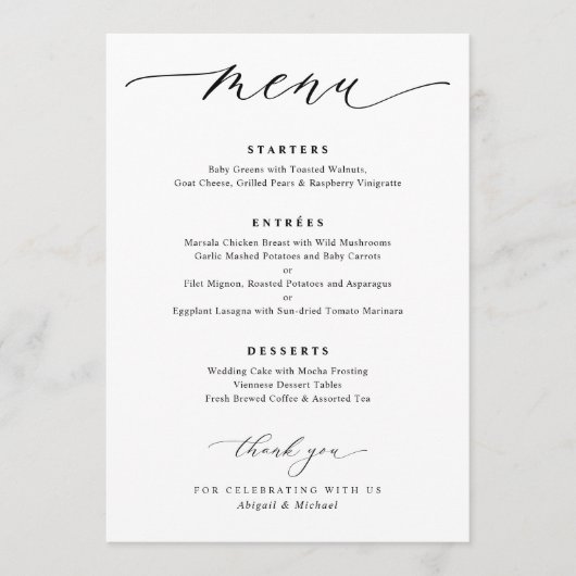 Eenvoudig legant Weddenschap Menu (Voorkant)