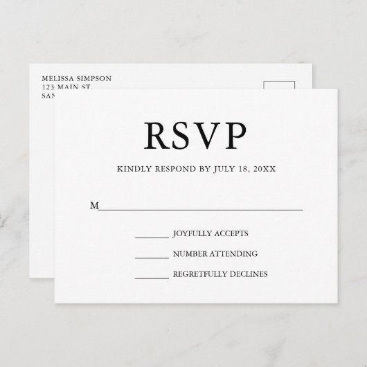 Eenvoudig legant Weddenschap RSVP Uitnodiging Briefkaart (Voorkant / Achterkant)