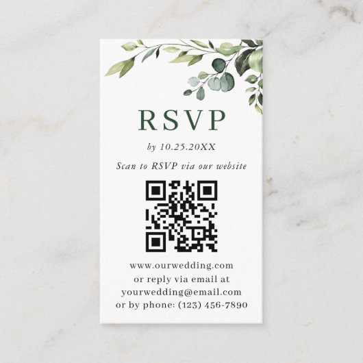 Eenvoudig legante minimalistische bruiloft QR RSVP Informatiekaartje (Voorkant)