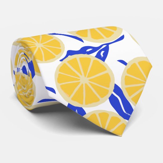 Eenvoudig Lemon Slict Pattern Blue Botanical Stropdas (Opgerold)