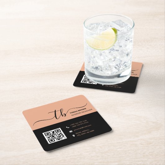 Eenvoudig Letter-Initiaal Monogram | Perzik en zwa Kartonnen Onderzetters (Insitu)