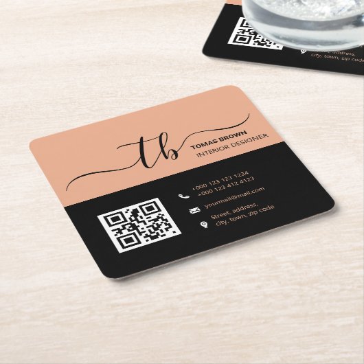 Eenvoudig Letter-Initiaal Monogram | Perzik en zwa Kartonnen Onderzetters (Schuin)