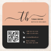 Eenvoudig Letter-Initiaal Monogram | Perzik en zwa Kartonnen Onderzetters (Voorkant)