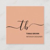 Eenvoudig Letter-Initiaal Monogram | Perzik en zwa Vierkante Visitekaartje (Voorkant)