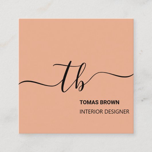 Eenvoudig Letter-Initiaal Monogram | Perzik en zwa Vierkante Visitekaartje (Voorkant)