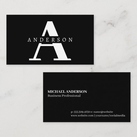 Eenvoudig lettertype | Monogram | Zwart Visitekaartje (Voorkant / Achterkant)
